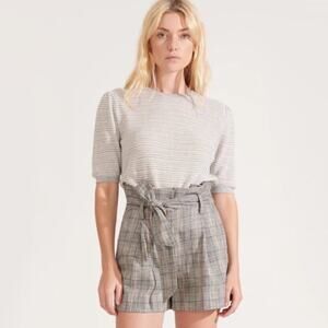 Veronica Beard Baga Check Wool Blend High Rise Paperbag Shorts Sz 2